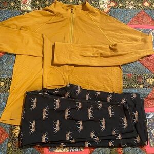 Bundle Lululemon Swiftly Tech Top Cropped Tuscan Gold 10, & VS leggings M